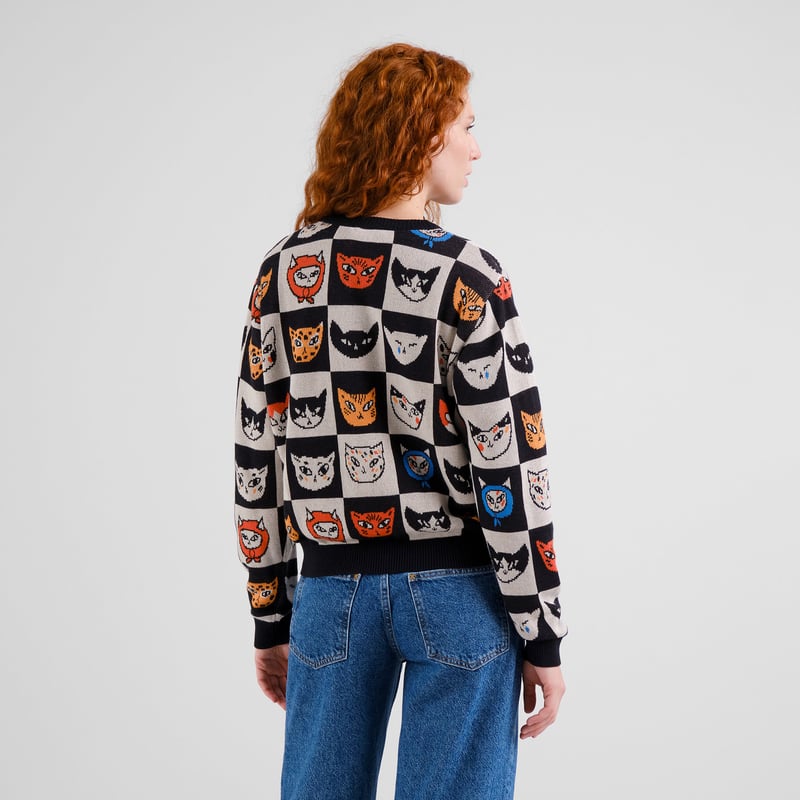 LAST ONE in L -Arendal Cat Bingo Sweater - Black