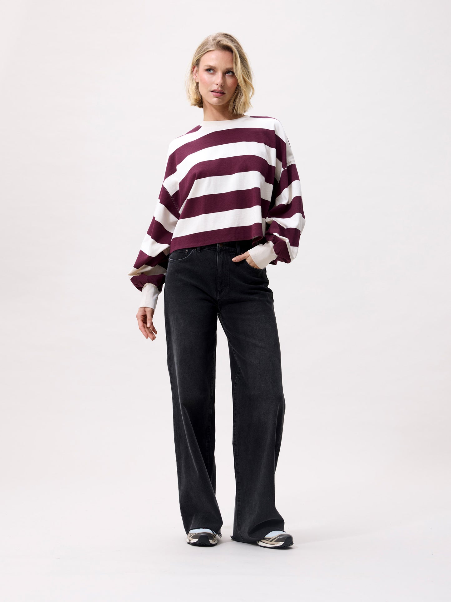 Oversized Striped Longsleeve - Merlot