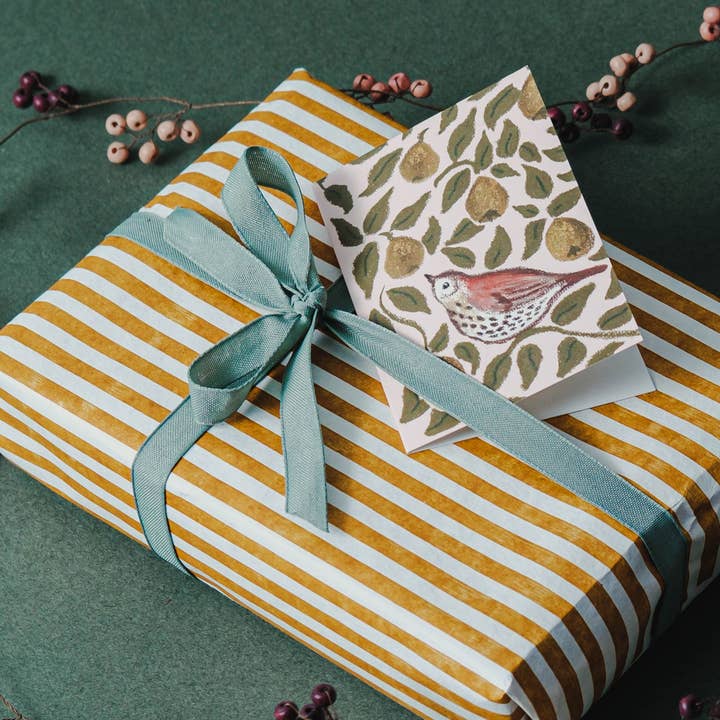 Mini Greeting Card - Song Trush & Pears