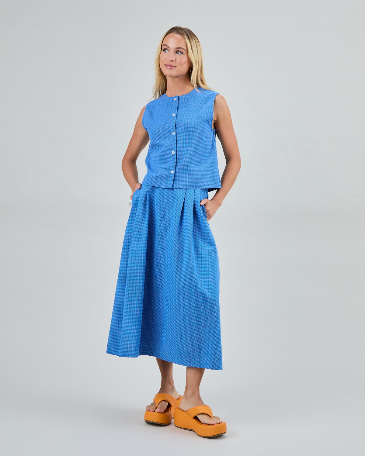 Button Up Blouse - Blue Vichy