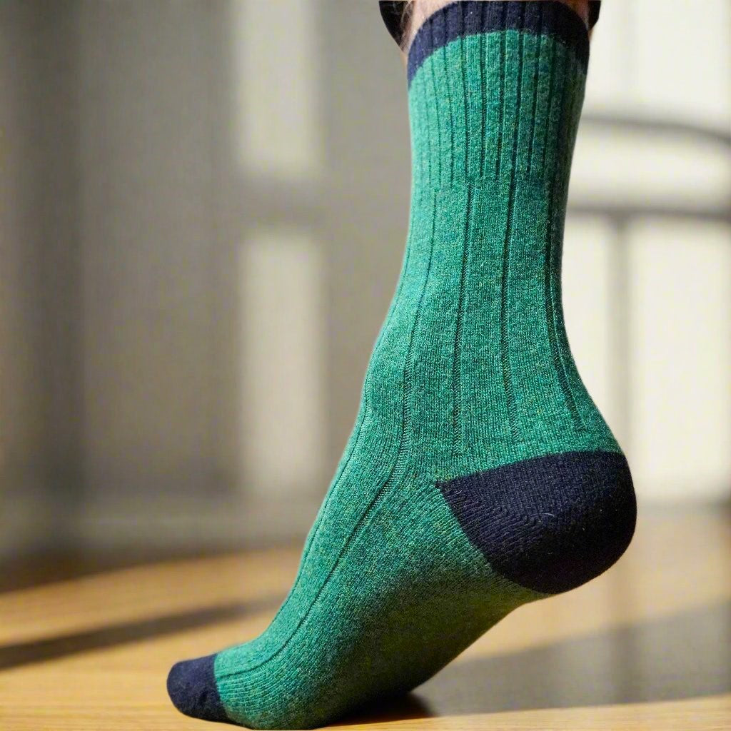 Merino Wool Socks with Bands - Green/Black