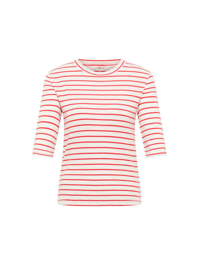 Half Sleeve Striped Top - Creme/Lava Red