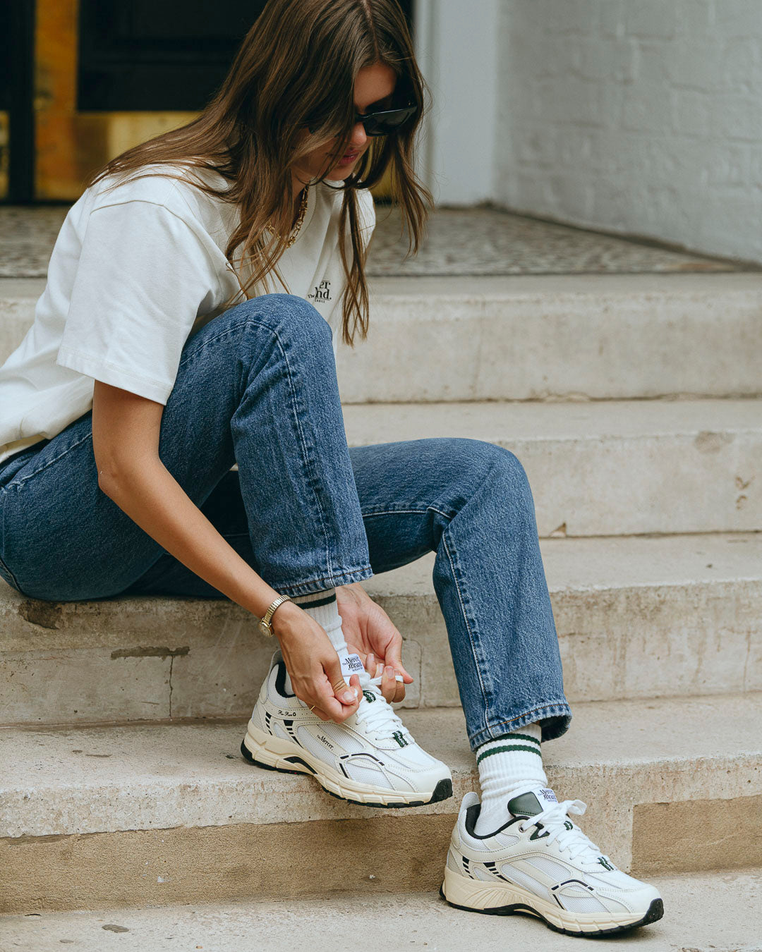 The Mercer Socks Stripe - White/Green