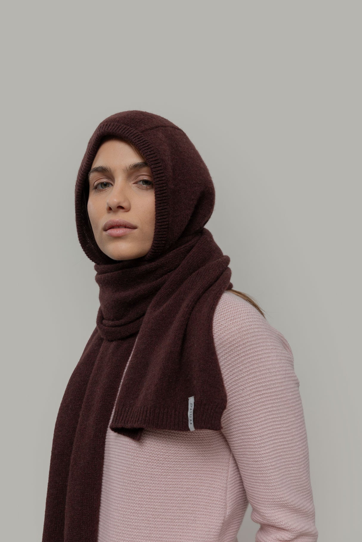 Ilenia Recycled Cashmere Scarf-Hoodie - Coffee Brown