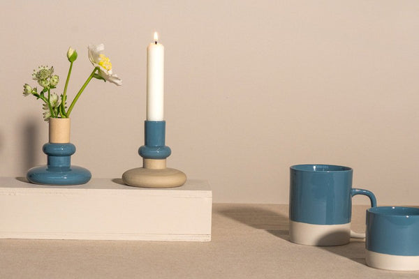 Candle Holder / Vase Cer Pillar - Bottom Blue