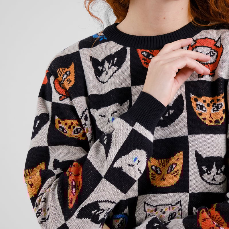 LAST ONE in L -Arendal Cat Bingo Sweater - Black
