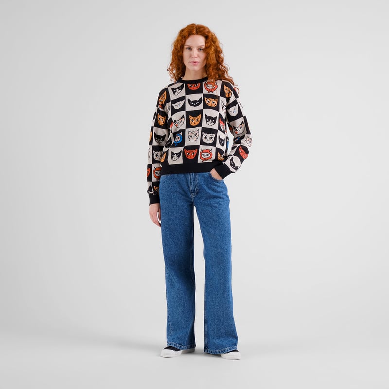 LAST ONE in L -Arendal Cat Bingo Sweater - Black