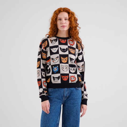 LAST ONE in L -Arendal Cat Bingo Sweater - Black