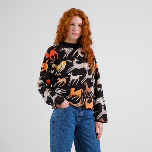 LAST ONE in S - Limhamn Mustang Party Sweater - Black