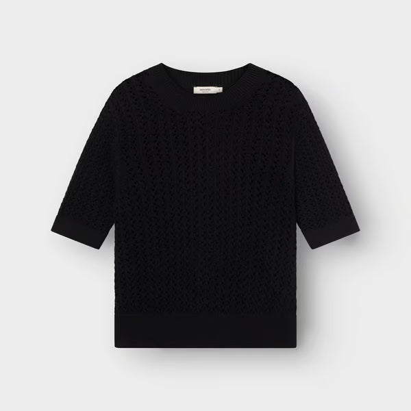 Flen Knitted T-Shirt - Crochet Black