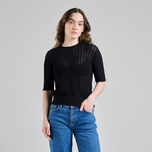 Flen Knitted T-Shirt - Crochet Black