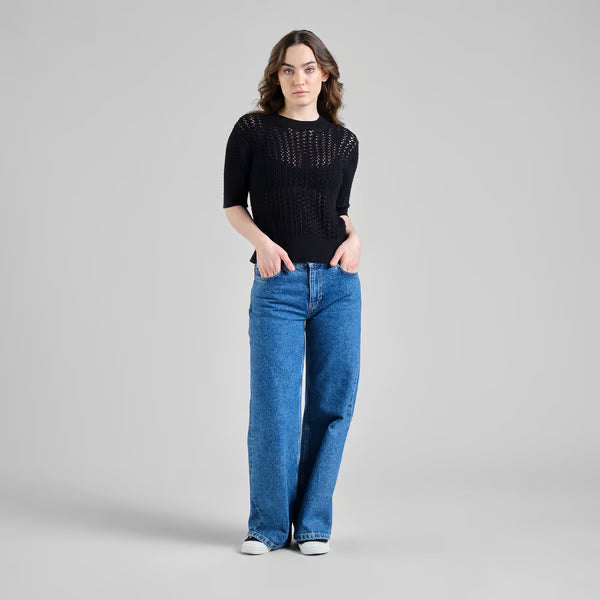 Flen Knitted T-Shirt - Crochet Black