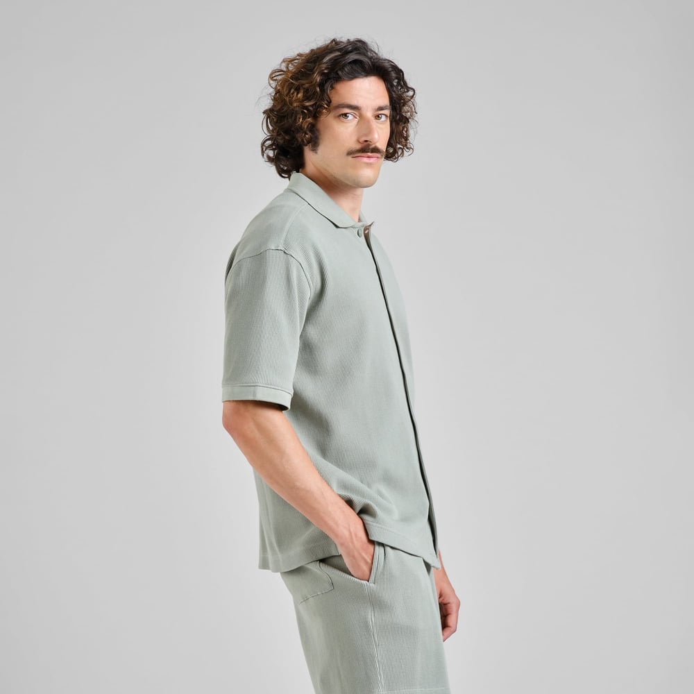 LAST ONES in L - Falkvik Waffle Shirt - Iceberg Green