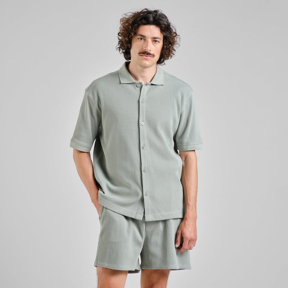 LAST ONES in L - Falkvik Waffle Shirt - Iceberg Green