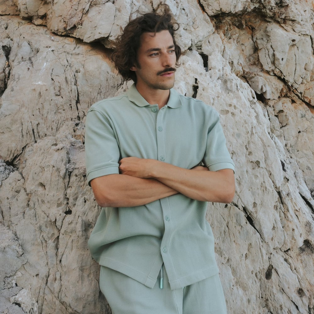LAST ONES in L - Falkvik Waffle Shirt - Iceberg Green