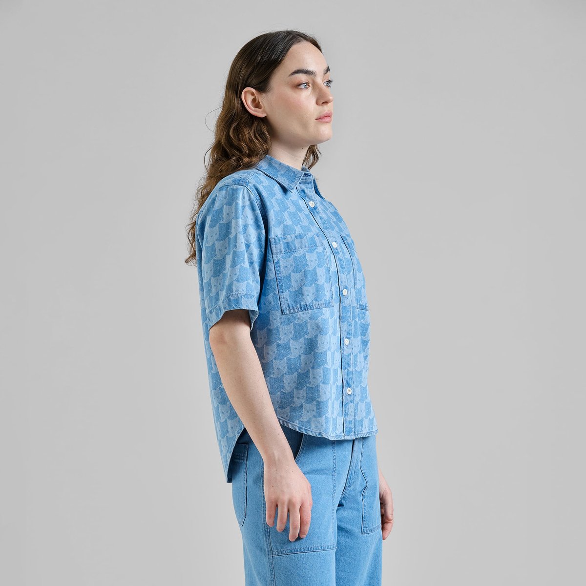 LAST ONES in S - Stensvik Shirt Pepita Cats - Light Blue