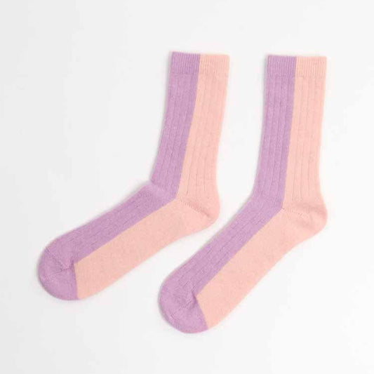 Bicolor Wool Socks - Peach