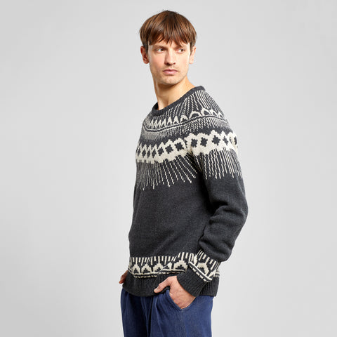 Dedicated Malung Fair Isle Wool Sweater - Dark Grey Melange
