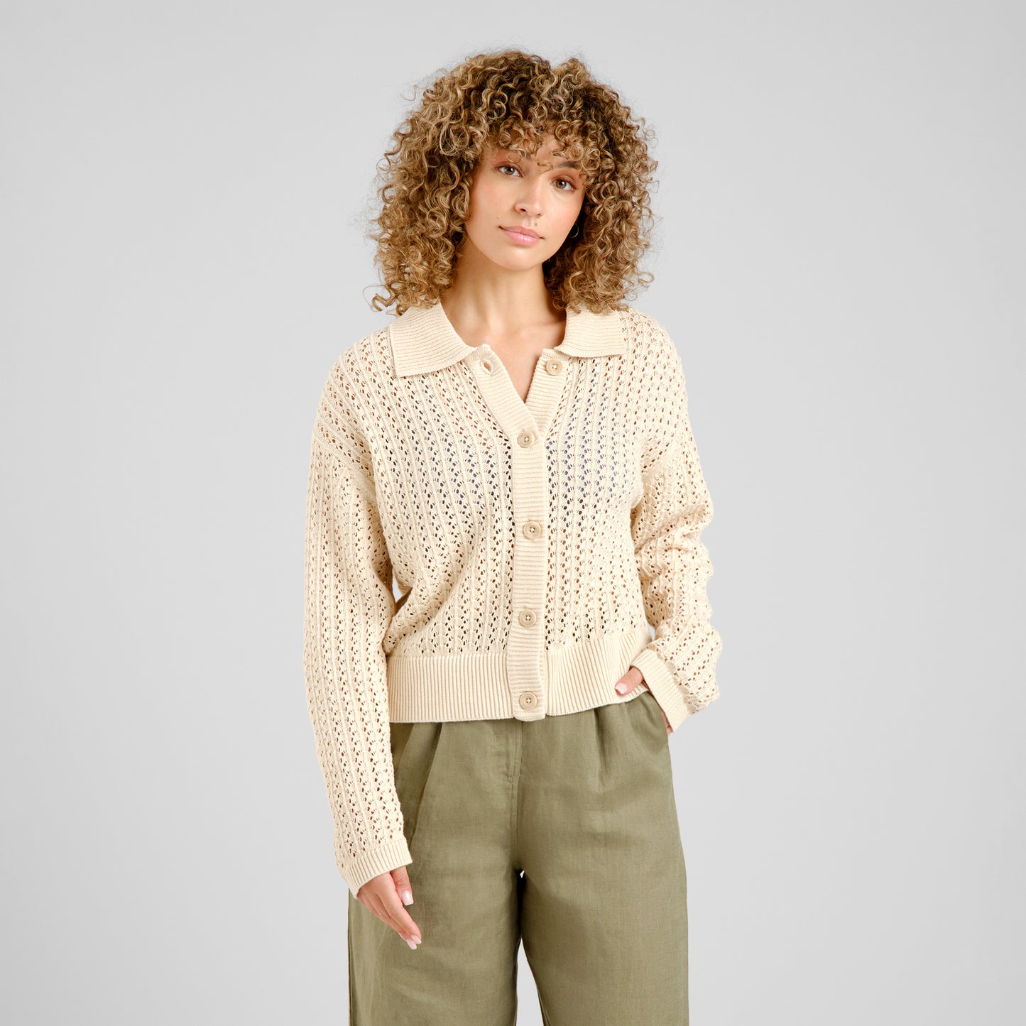 LAST ONE in XS - Knitted Cardigan Rosendal Crochet - Whitecap Gray