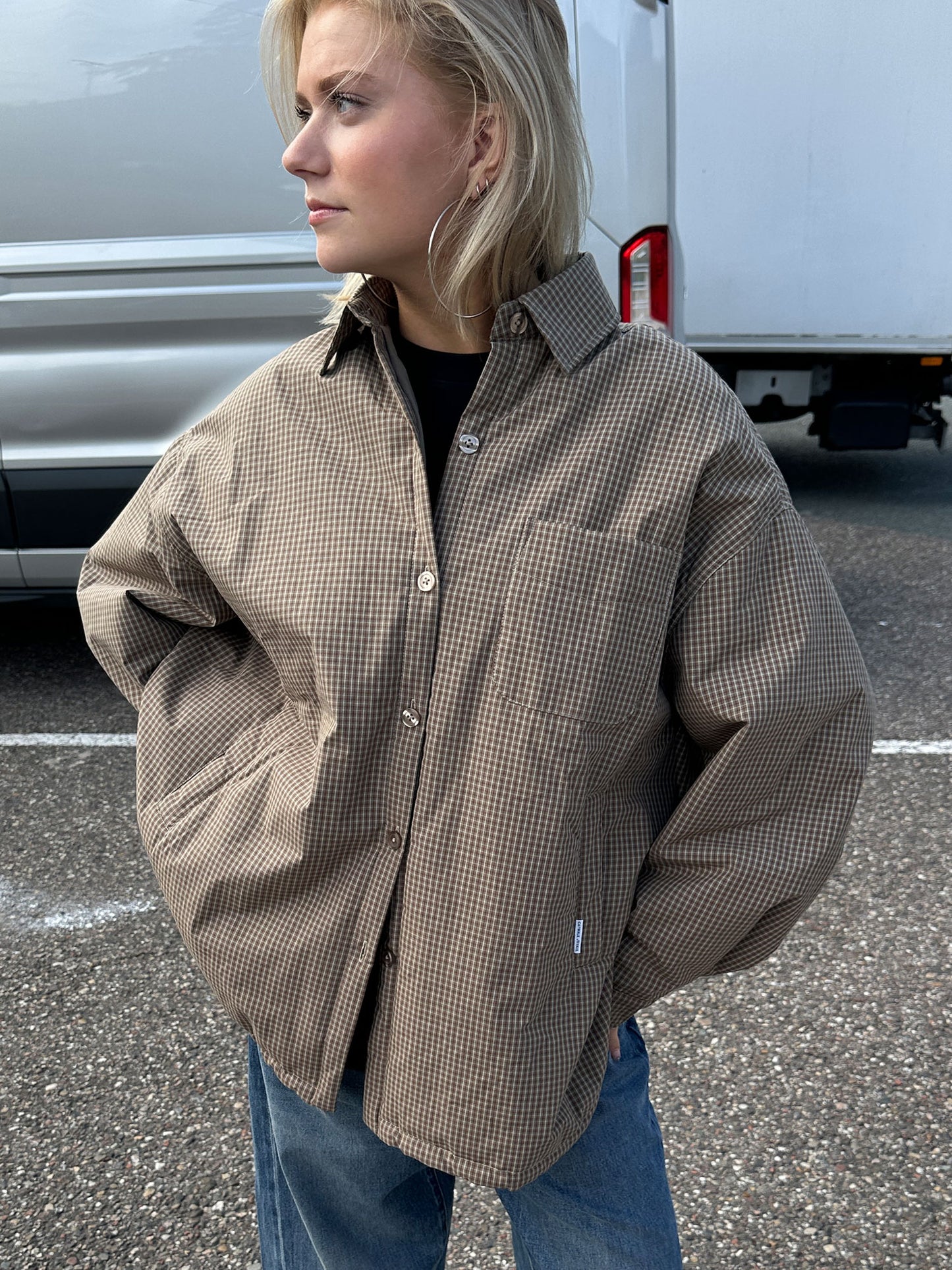 Light Padded Check Jacket - Caramel