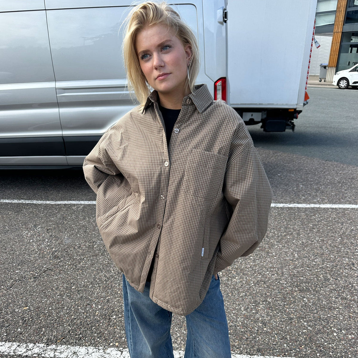 Light Padded Check Jacket - Caramel