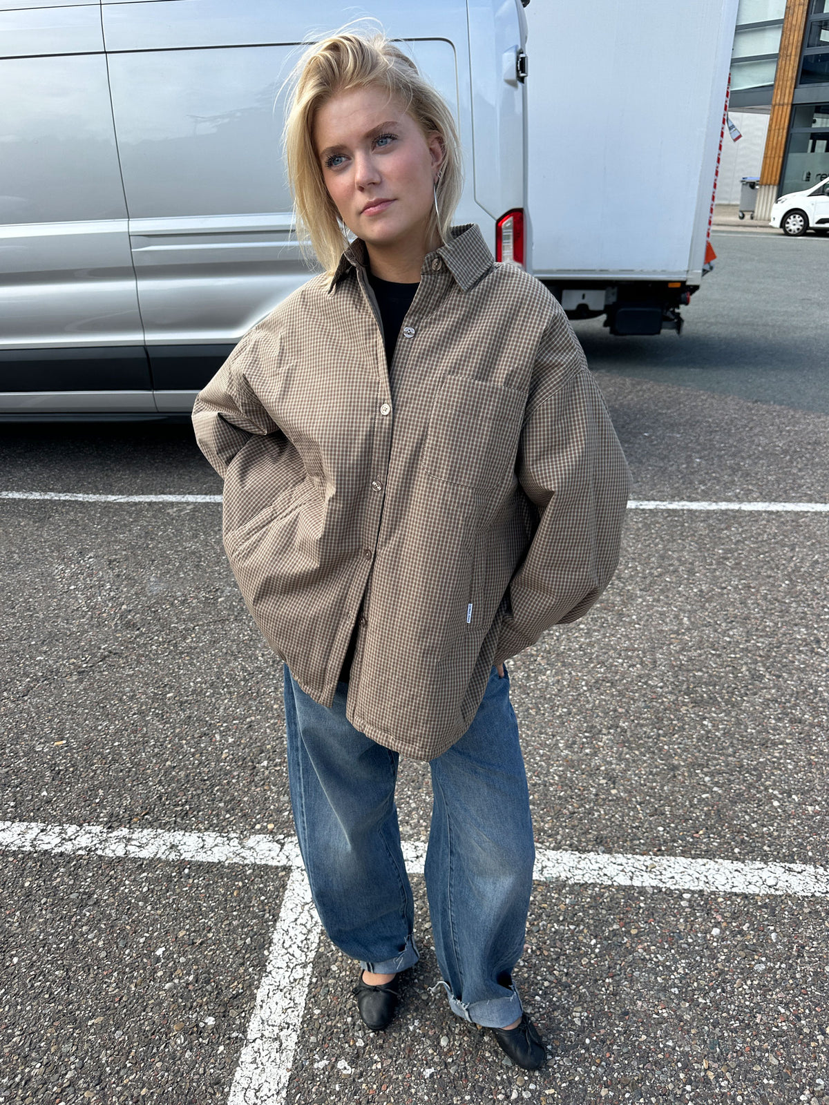 Light Padded Check Jacket - Caramel