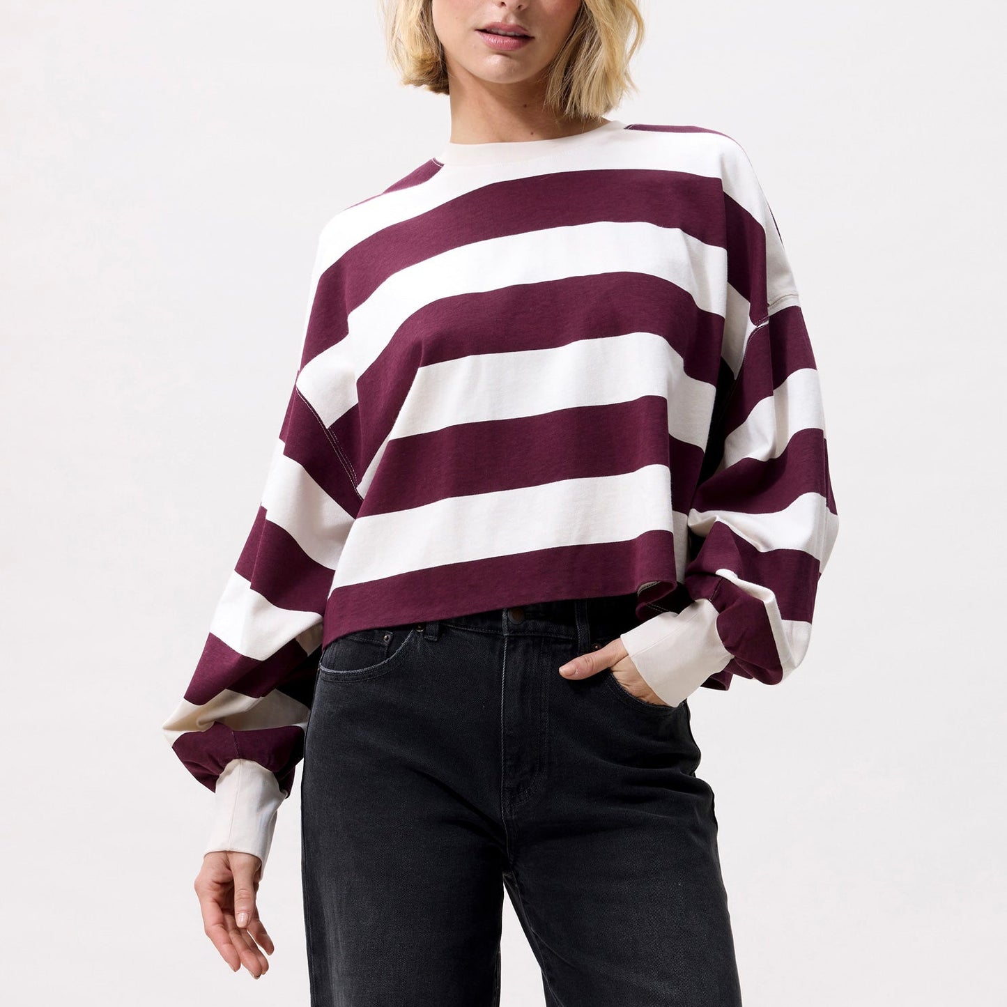 Oversized Striped Longsleeve - Merlot