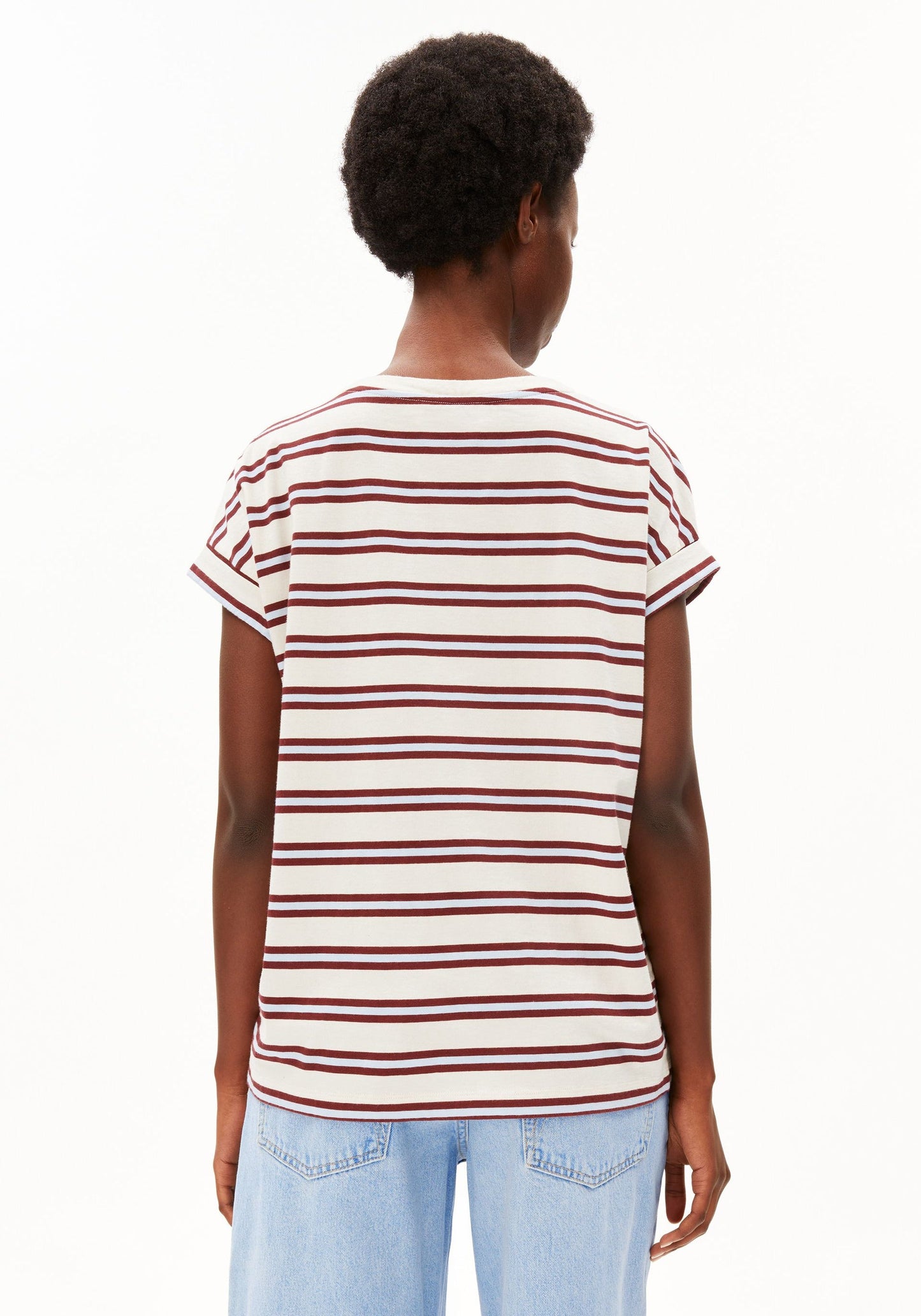 Idaara Striped T-shirt - Undyed/Velvet Red/Soft Blue