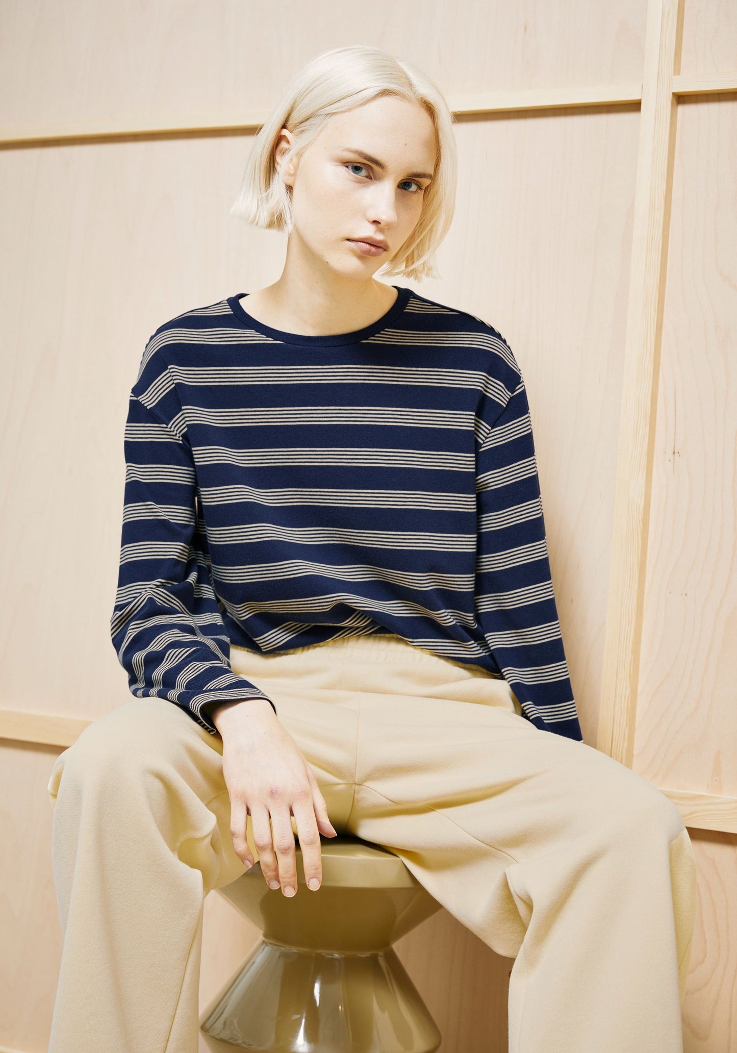 Marynaa Fine Stripe Longsleeve - Tinted Navy/Golden Hay