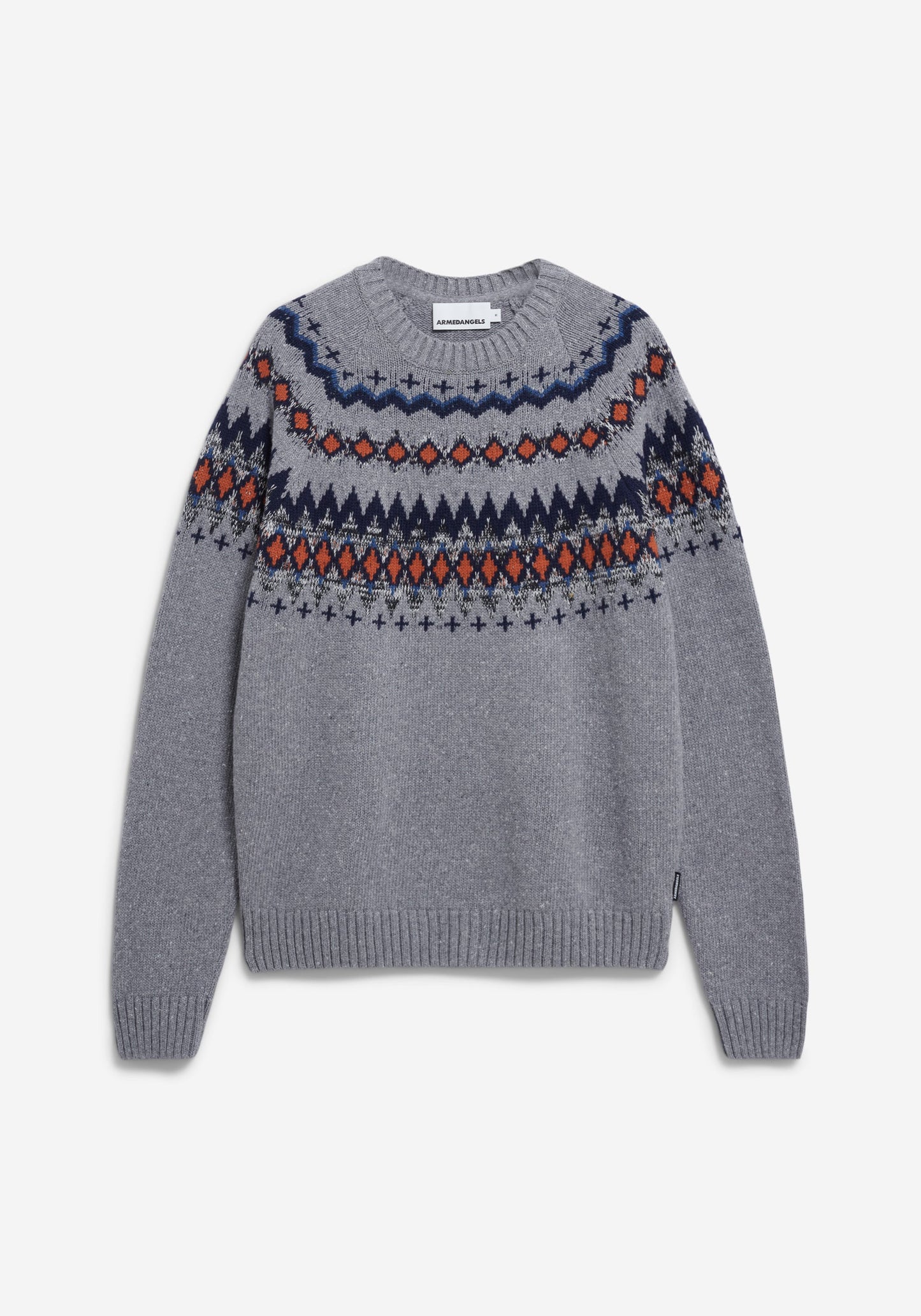 Kaalla Fair Isle Knitted Sweater - Silver Melange/Dusty Orange
