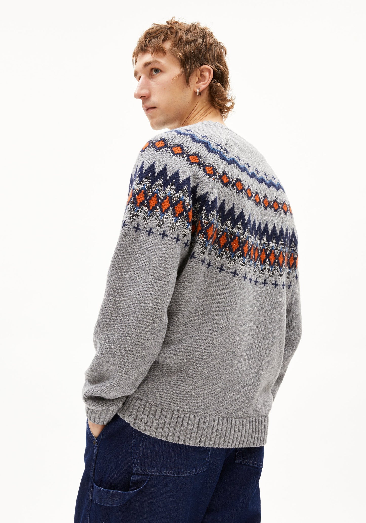 Kaalla Fair Isle Knitted Sweater - Silver Melange/Dusty Orange