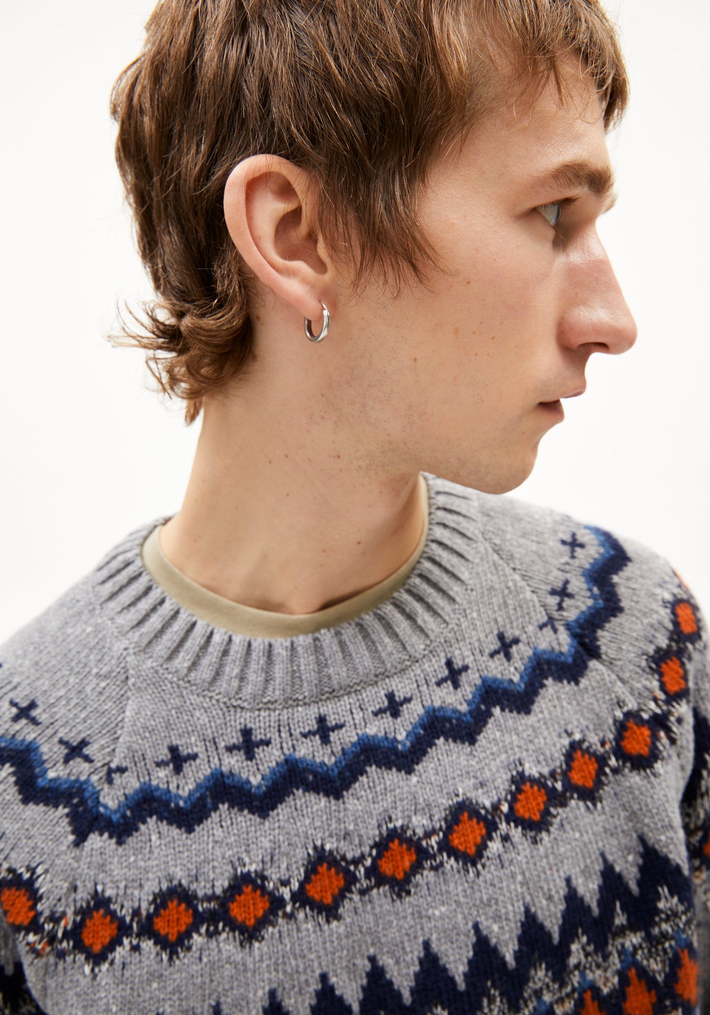 Kaalla Fair Isle Knitted Sweater - Silver Melange/Dusty Orange