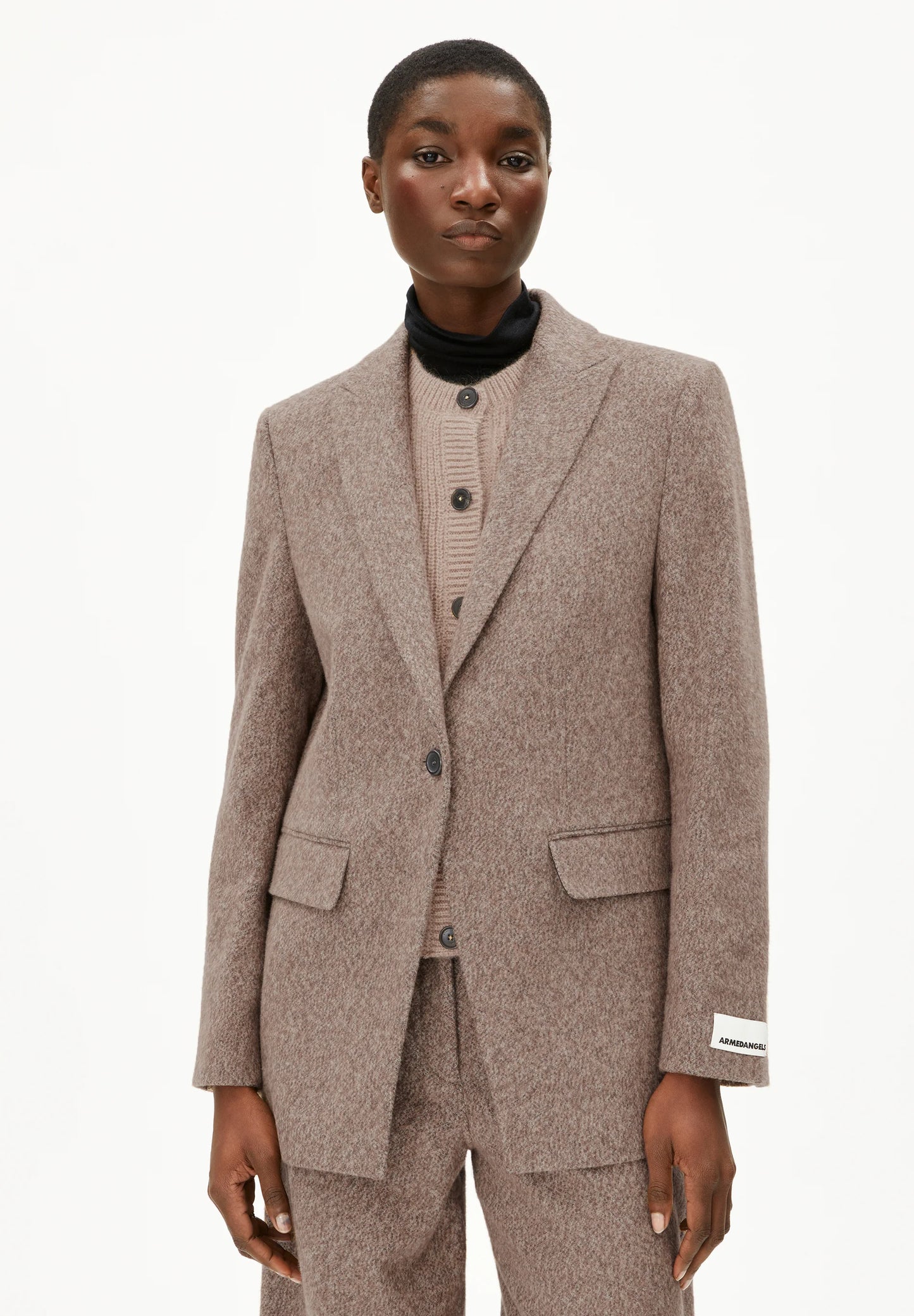 Mikulaa Tweed Woven Blazer - Pure/Walnut Cream