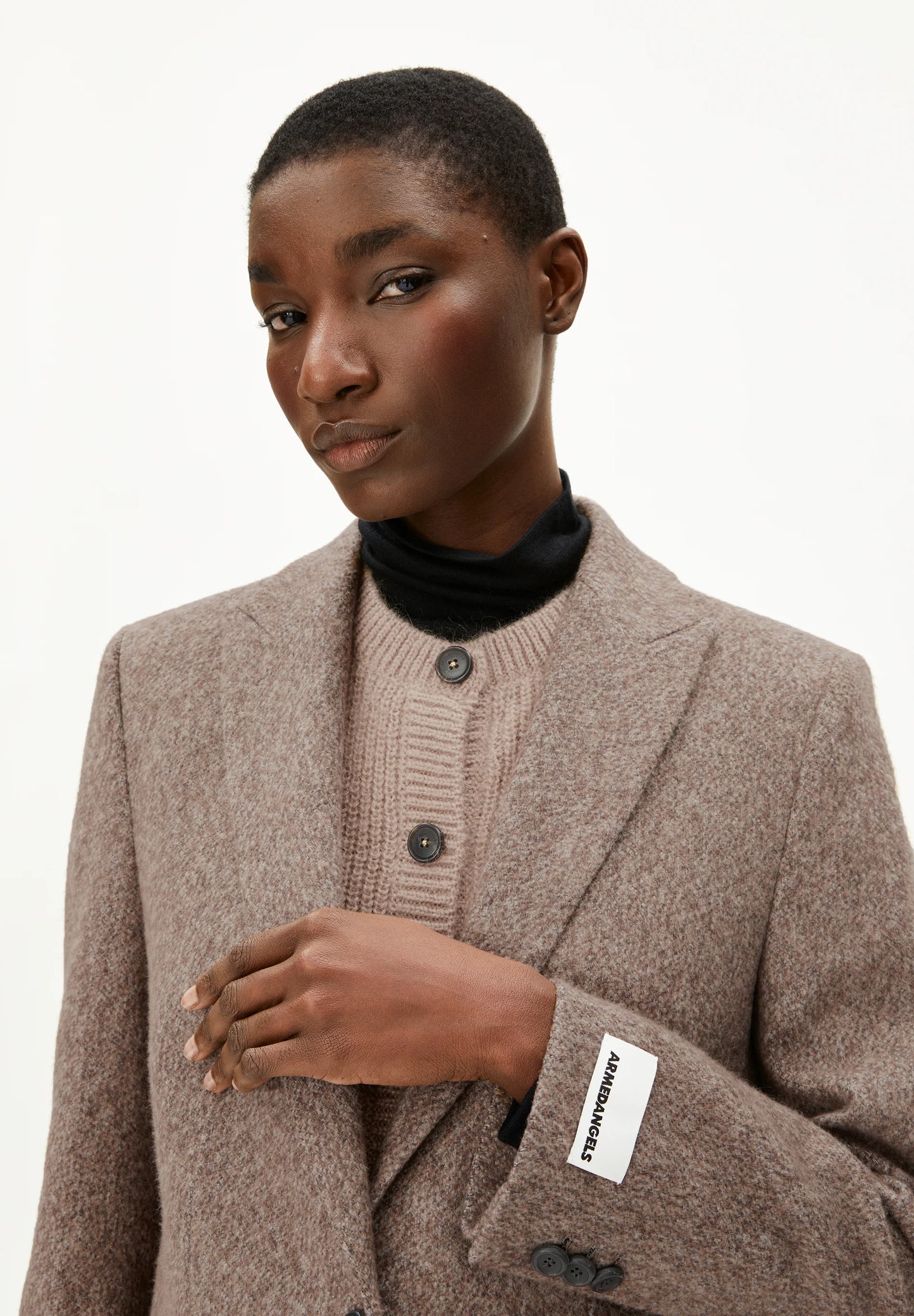 Mikulaa Tweed Woven Blazer - Pure/Walnut Cream