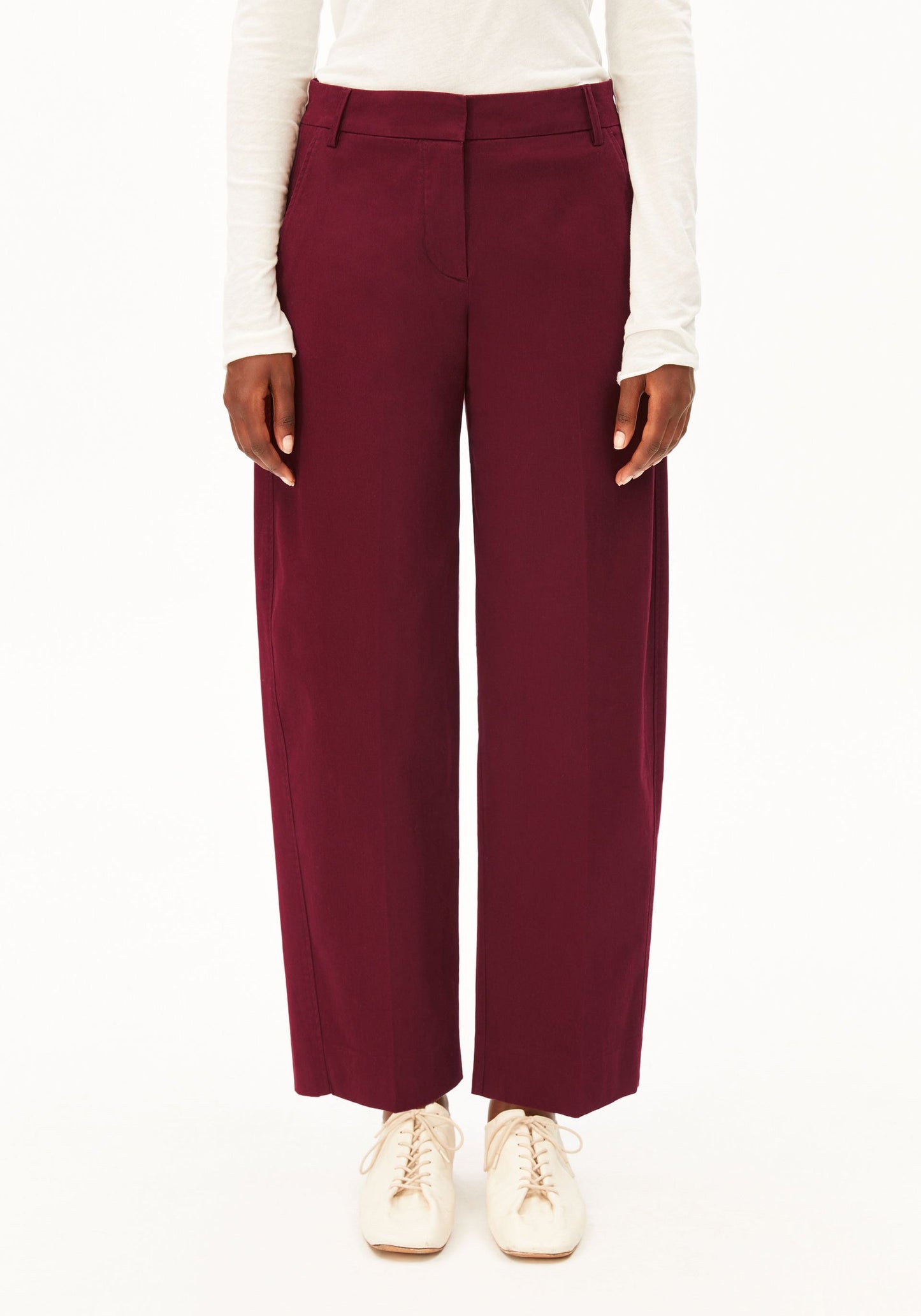 Barrel Leg Twill Pants - Velvet Red