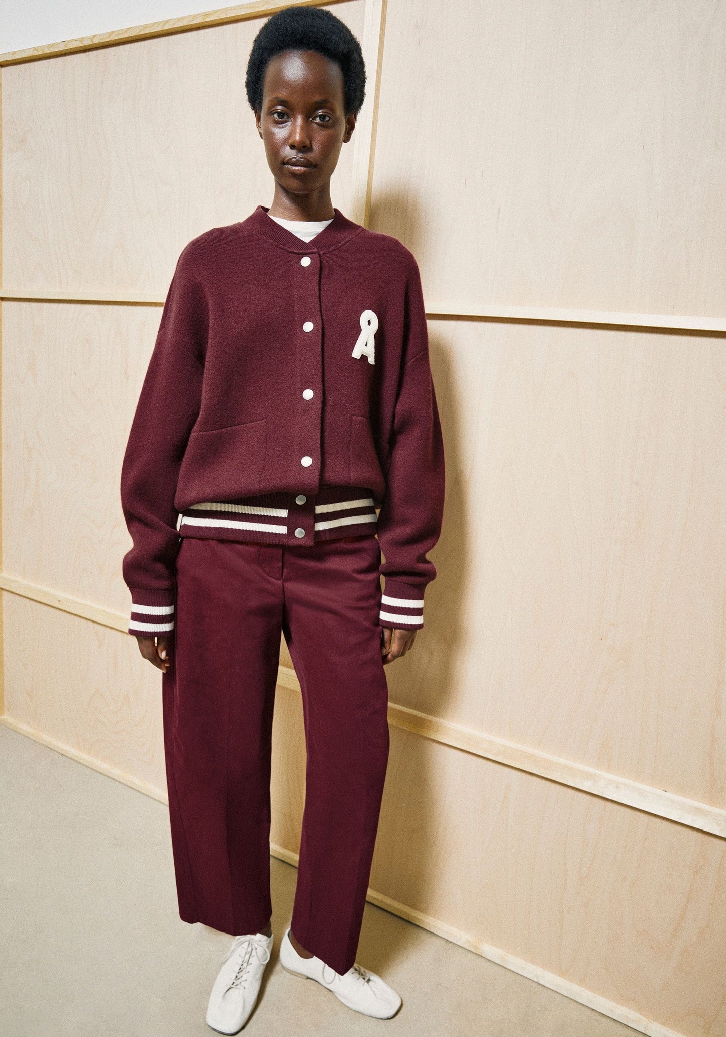 Barrel Leg Twill Pants - Velvet Red