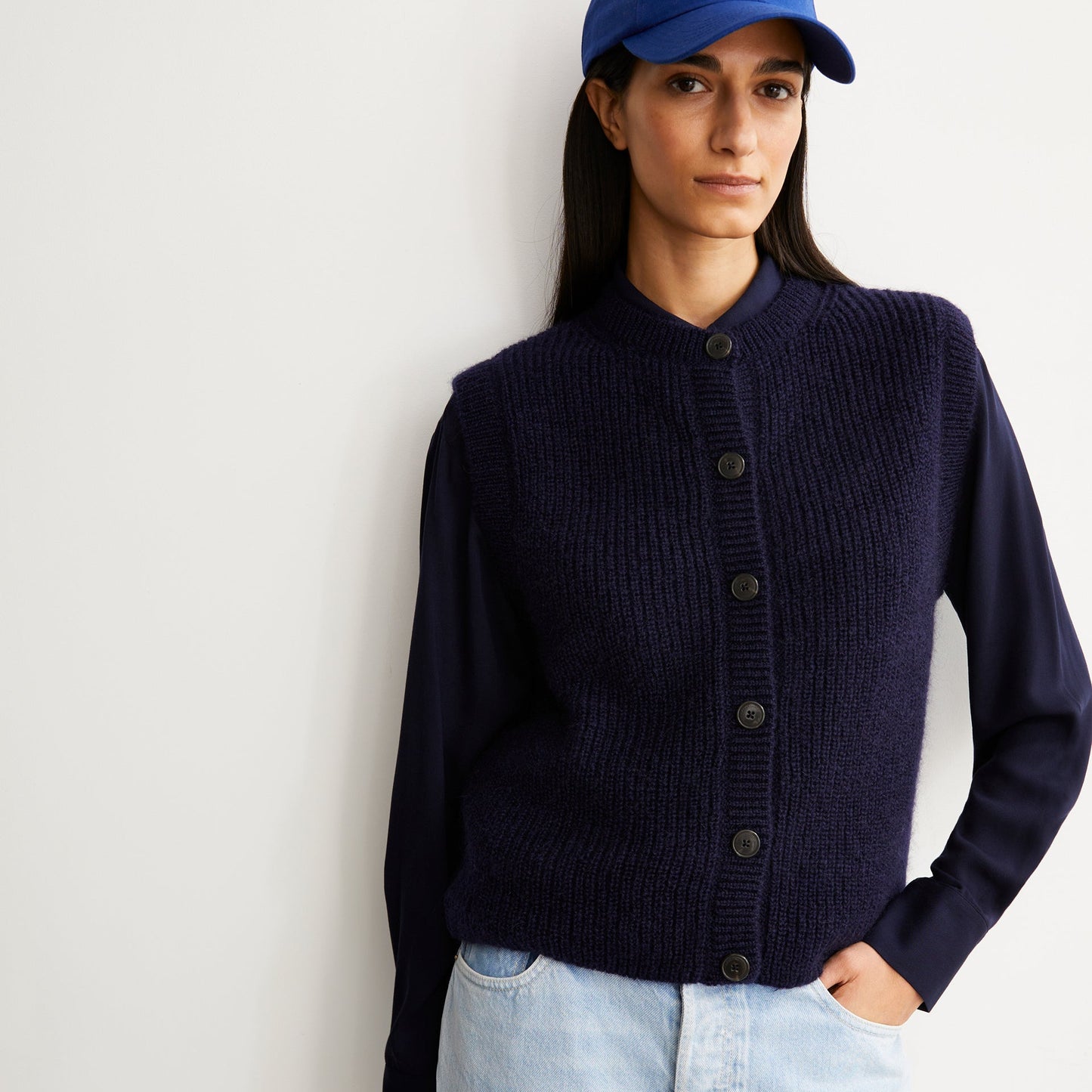 Helgea Premium Mohair Knit Top - Tinted Navy