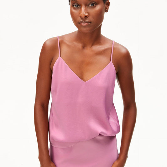 Satin Spaghetti Strap Top - Washed Berry