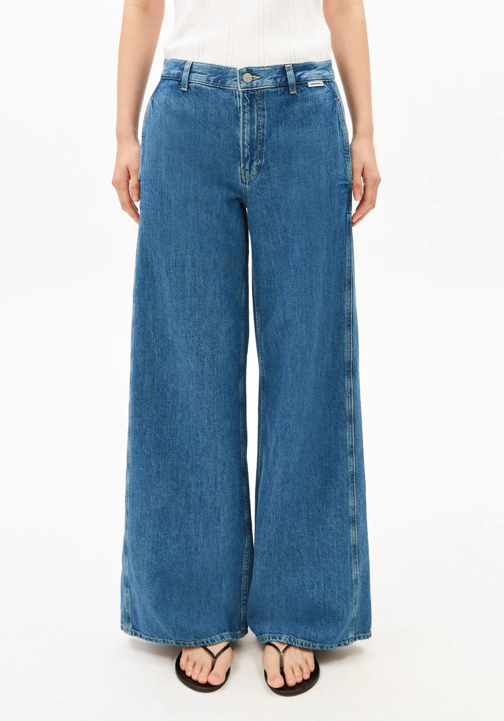 Linen Blend Loose Denim Pants - Sea Salt