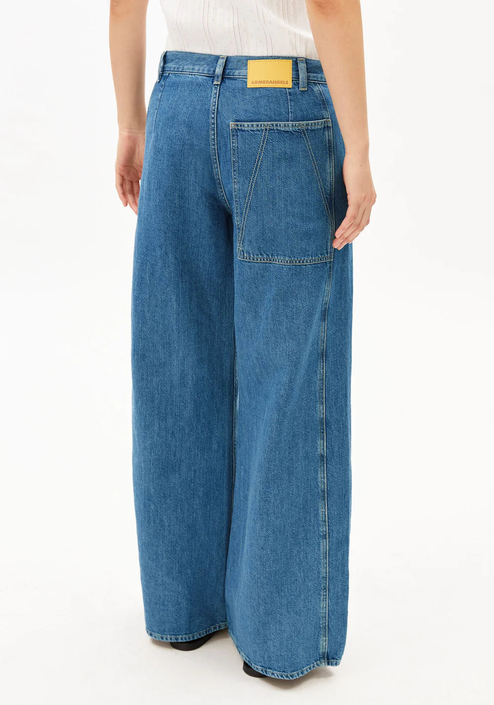 Linen Blend Loose Denim Pants - Sea Salt