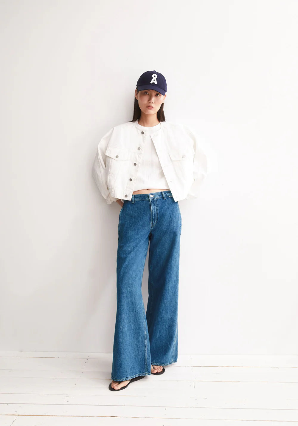 Linen Blend Loose Denim Pants - Sea Salt