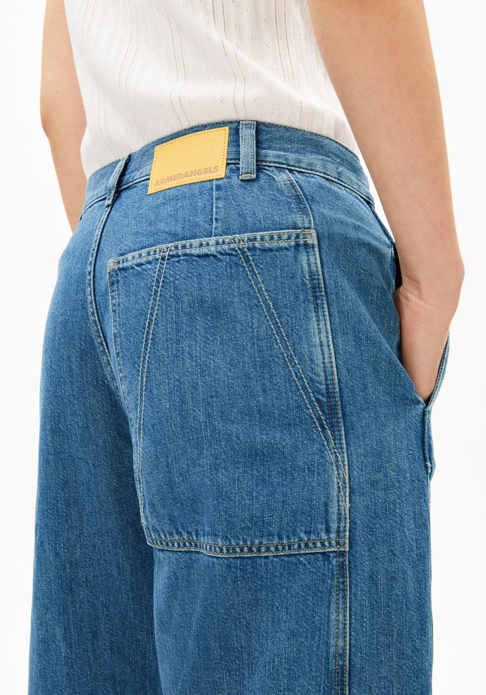 Linen Blend Loose Denim Pants - Sea Salt