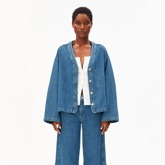 Linen Bend Denim Jacket - Sea Salt