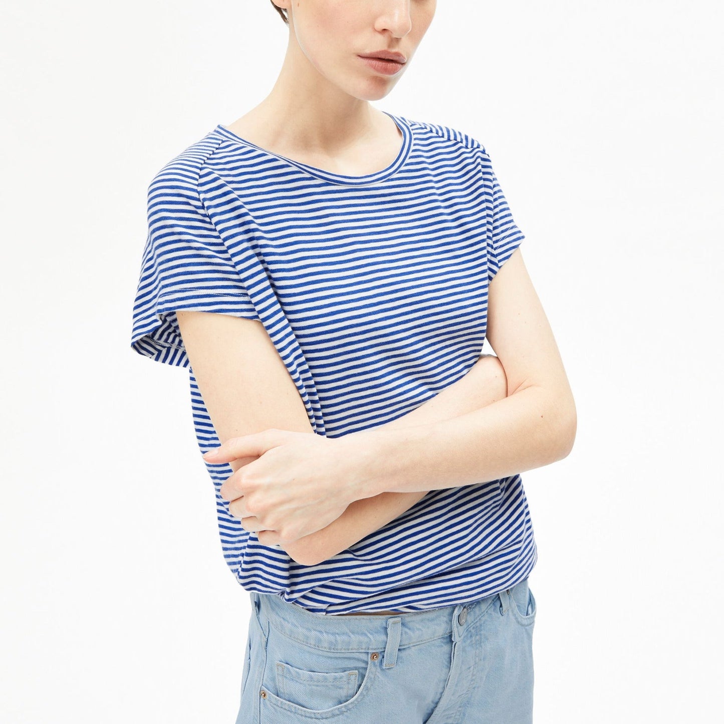Slub Jersey Stripe T-Shirt - Oatmilk/Dynamo Blue