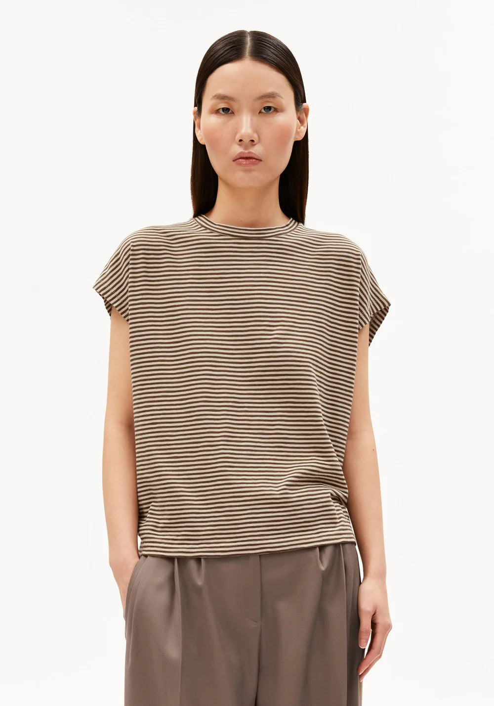 Slub Jersey Stripe T-Shirt - Sand Stone/Dried Palm