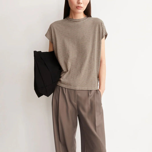 Slub Jersey Stripe T-Shirt - Sand Stone/Dried Palm
