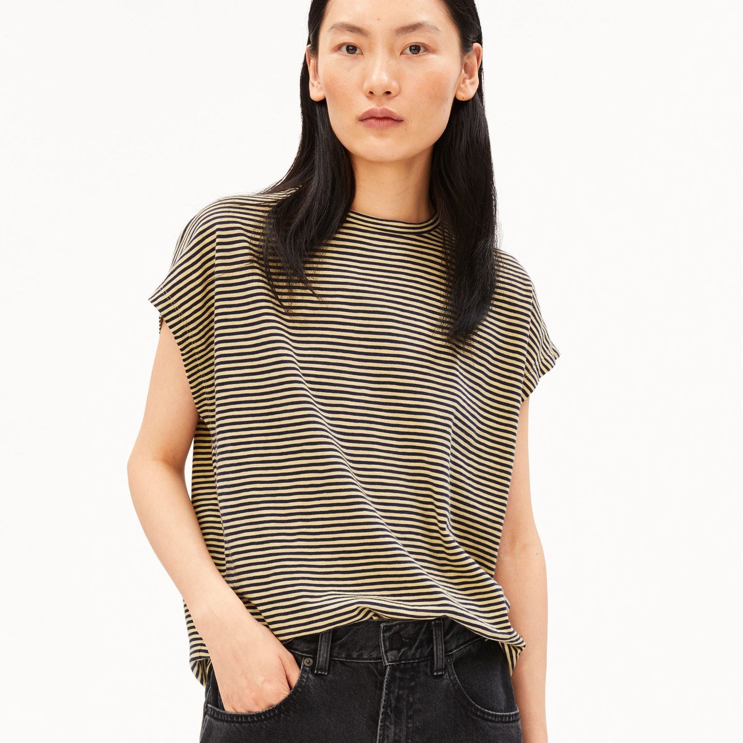 Slub Jersey Stripe T-Shirt - Tinted Navy/Golden Hay