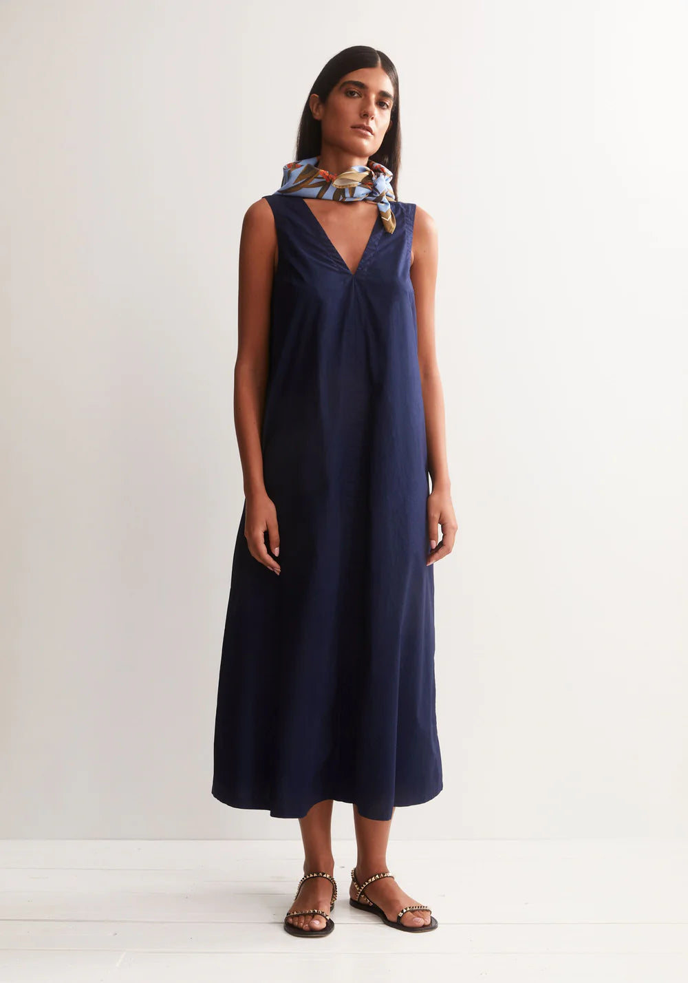 Poplin Maxi V-neck Dress - Tinted Navy