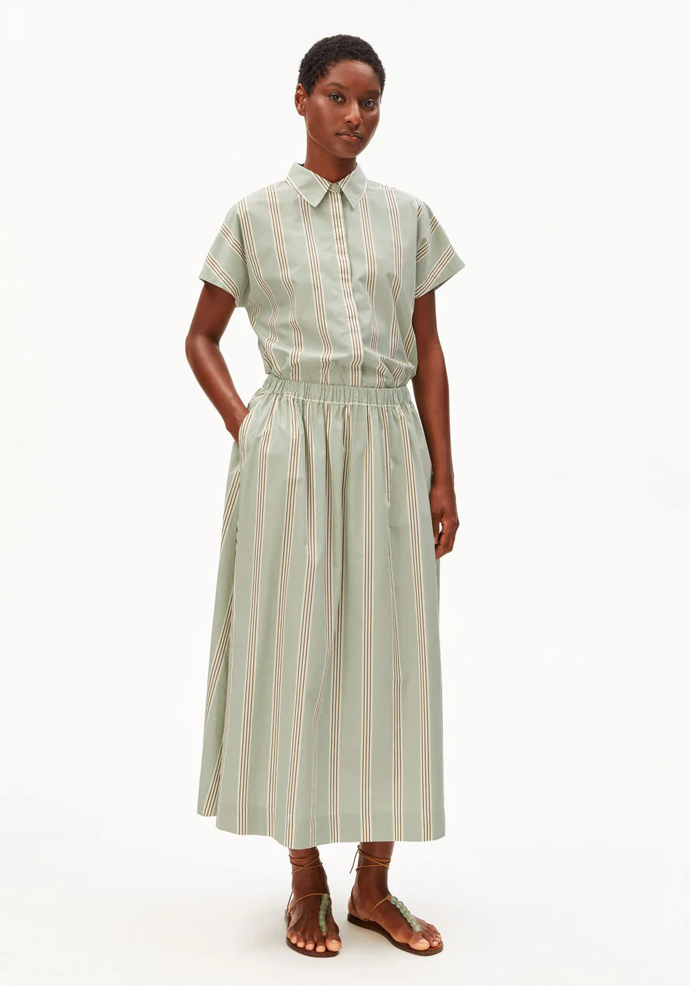 Larisaana Striped Poplin Blouse - Oatmilk/Dried Palm
