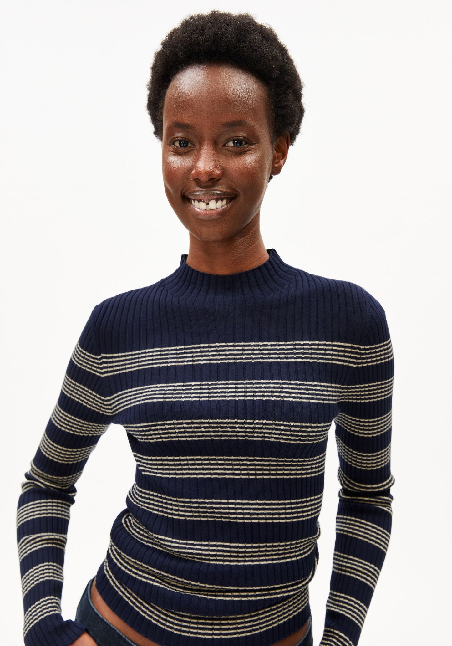 Alaania Striped Knitted Longsleeve - Tinted Navy/Golden Hay